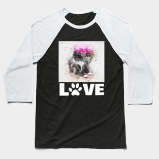 Watercolour Cat Love With Flowers Baseball T-Shirt